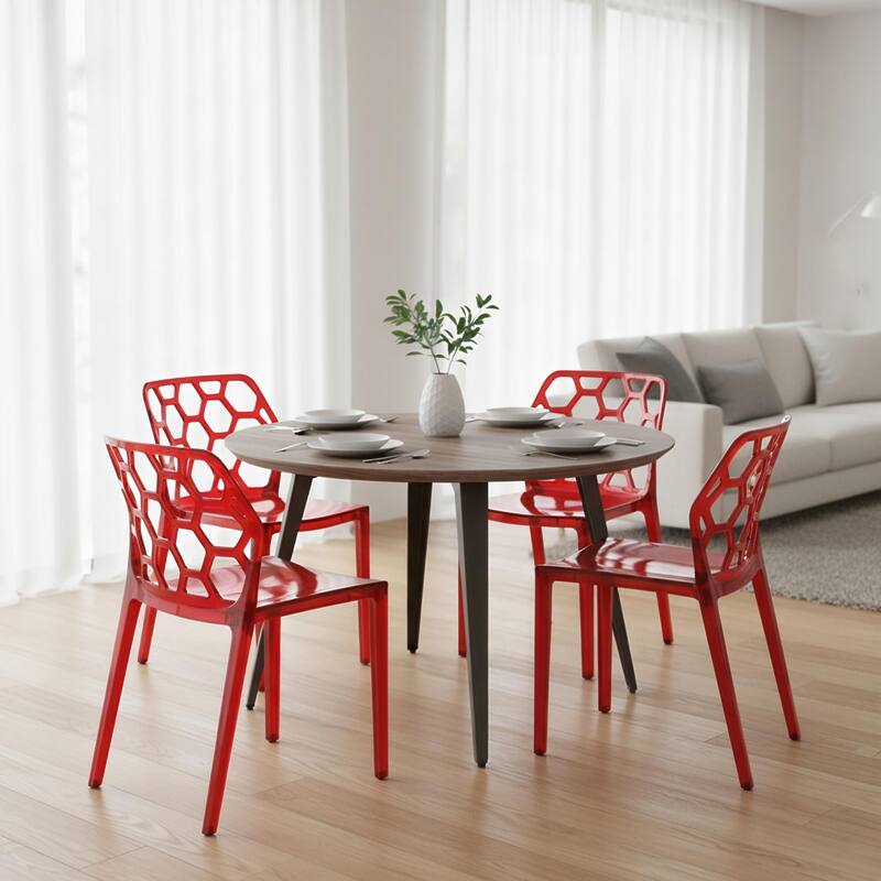 Dynamic Modern Transparent Honeycomb Cut Out Lucite Stackable Dining Chair for Home Dining Rooms Patio Commercial Event Seating