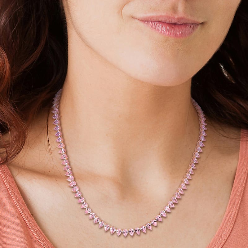 Miadora 44.5ct TGW Created Pink Sapphire Necklace in Rose Sterling Silver