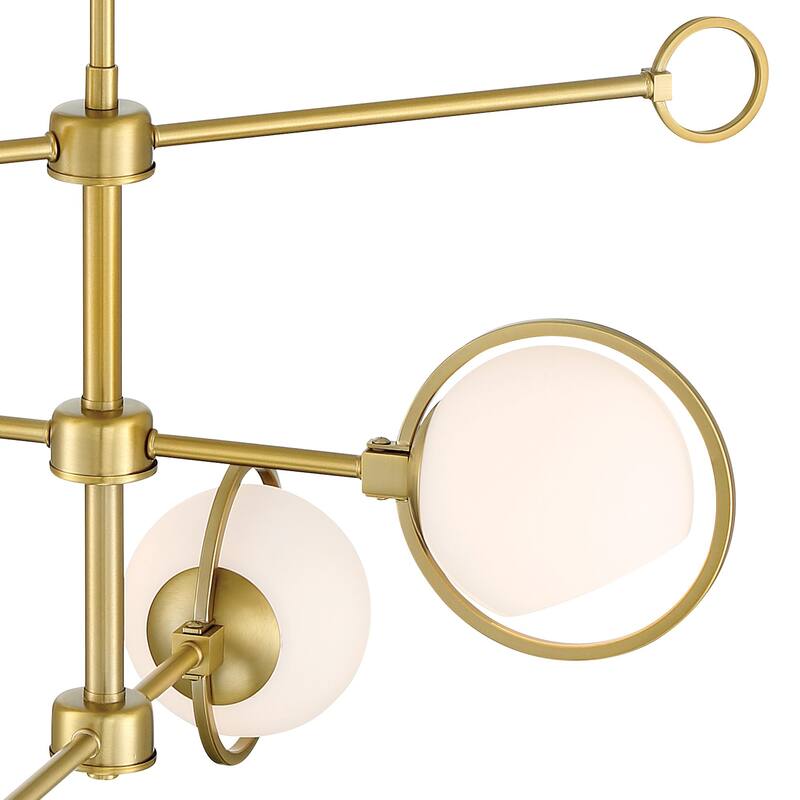 Teatro 28 in. 3-Light Brushed Gold Modern Chandelier with Etched Opal Glass Shades