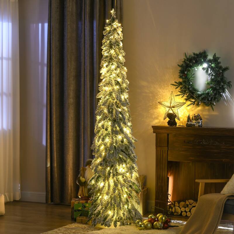 7ft Prelit Pencil Christmas Tree with Snow Flocked Branches and 350 LED Lights