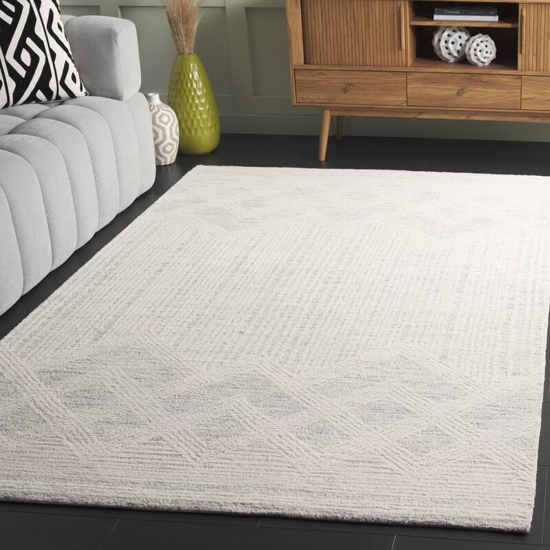 SAFAVIEH Handmade Pine Bine Modern Wool Rug - 6' x 9' - Light Grey/Ivory