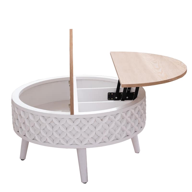 Round Coffee Table with Storage - 31.5" Lift-Top Accent Table, Boho Modern Farmhouse Living Room Furniture