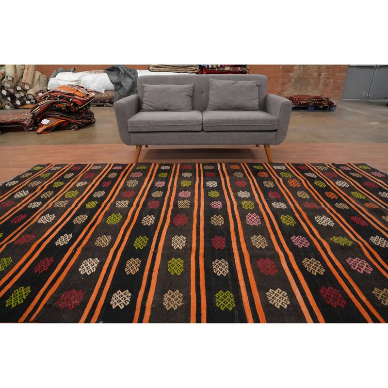 Hand Woven Oriental 100% Wool Carpet Southwestern Tribal Multi-Colored Kilim Area Rug - 11' 4'' X 6' 2''