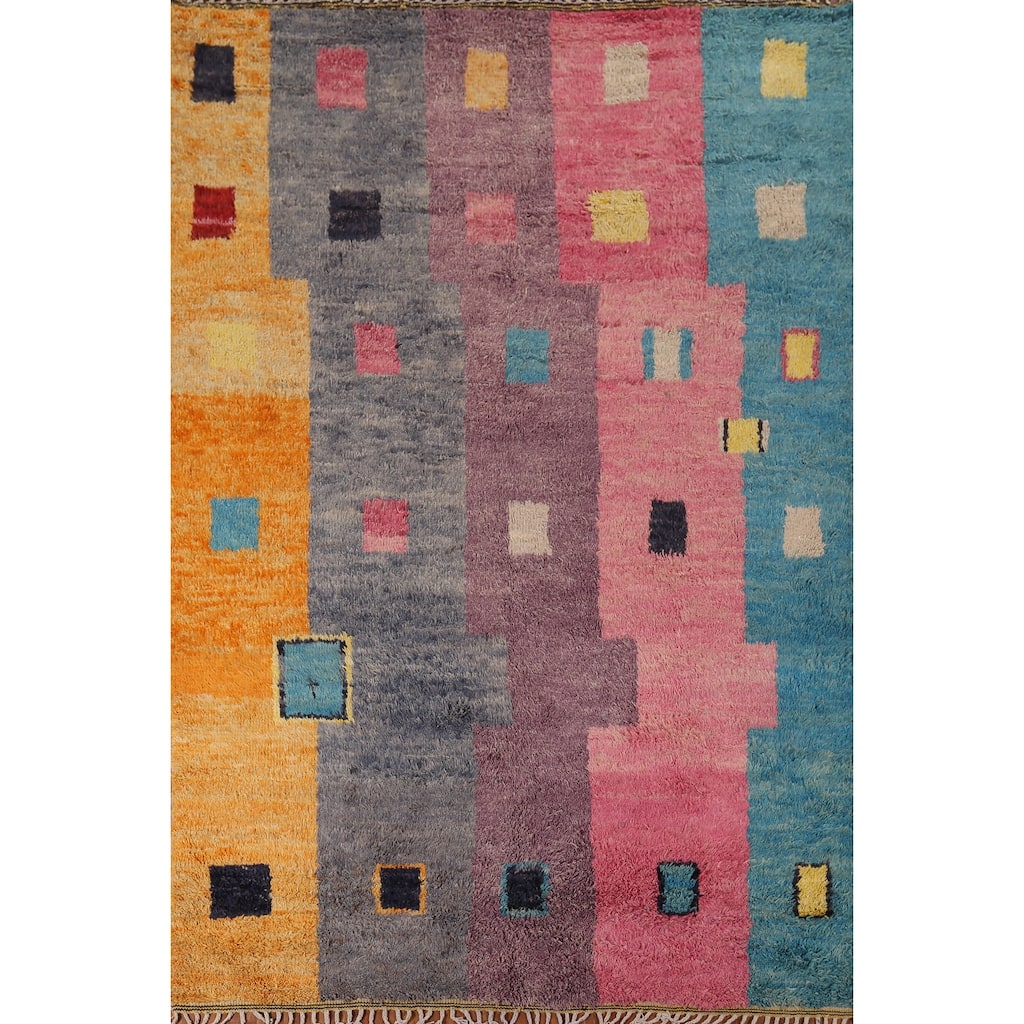 Geometric Moroccan Oriental Area Rug Handmade Multi-Color Wool Carpet - 7'1" x 10'3"