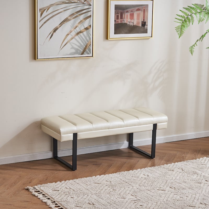 Upholstered Bedroom Bench Tufted Entryway Bench Modern End of Bed Bench Dining Bench with Gold/Black Metal Legs for Window