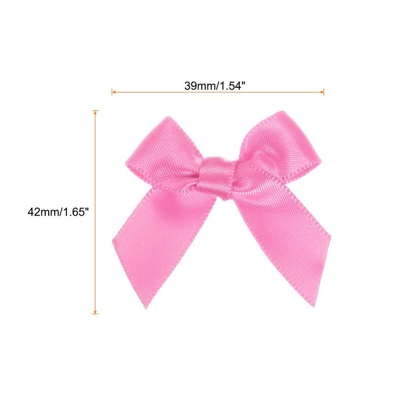150Pcs Mini Ribbon Bow 1.5" Mini Fabric Satin Ribbon Flower Bows - Dark Pink