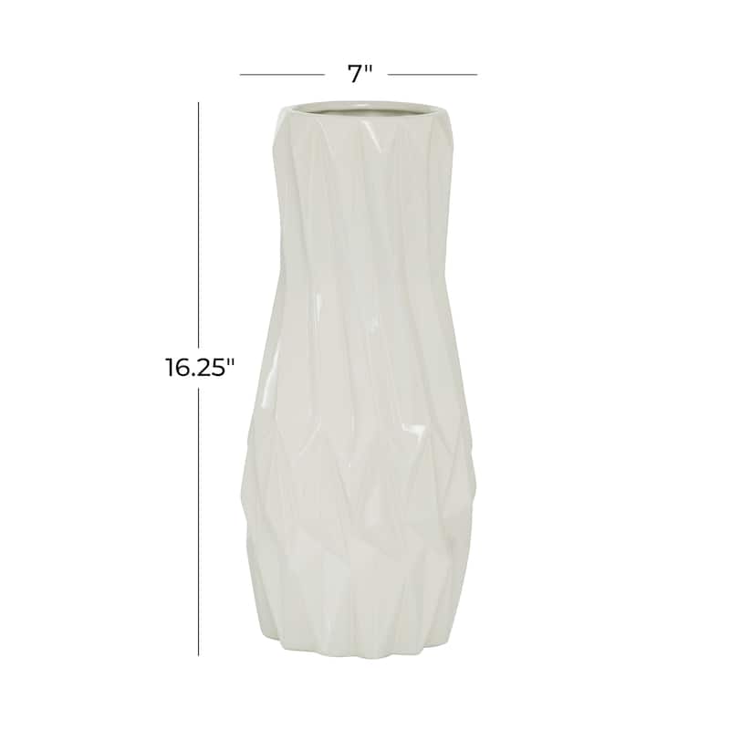 Ceramic Geometric Decorative Vase - White - Roche River Decor
