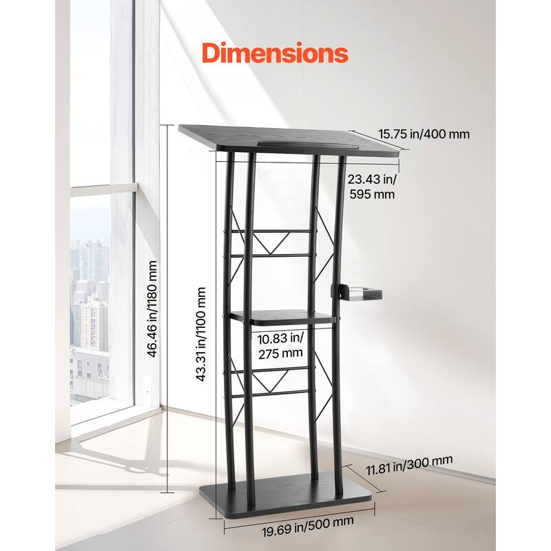 Podium Stand 47 in Curved Metal Lectern Storage Shelf Classroom Wedding Speech