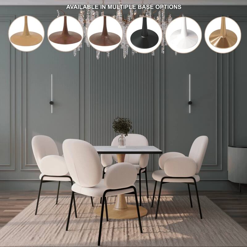Bristol 27" Square Dining Table with Marbled White MDF Top and Steel Pedestal Base for Modern Kitchen and Dining Room - 27 in.