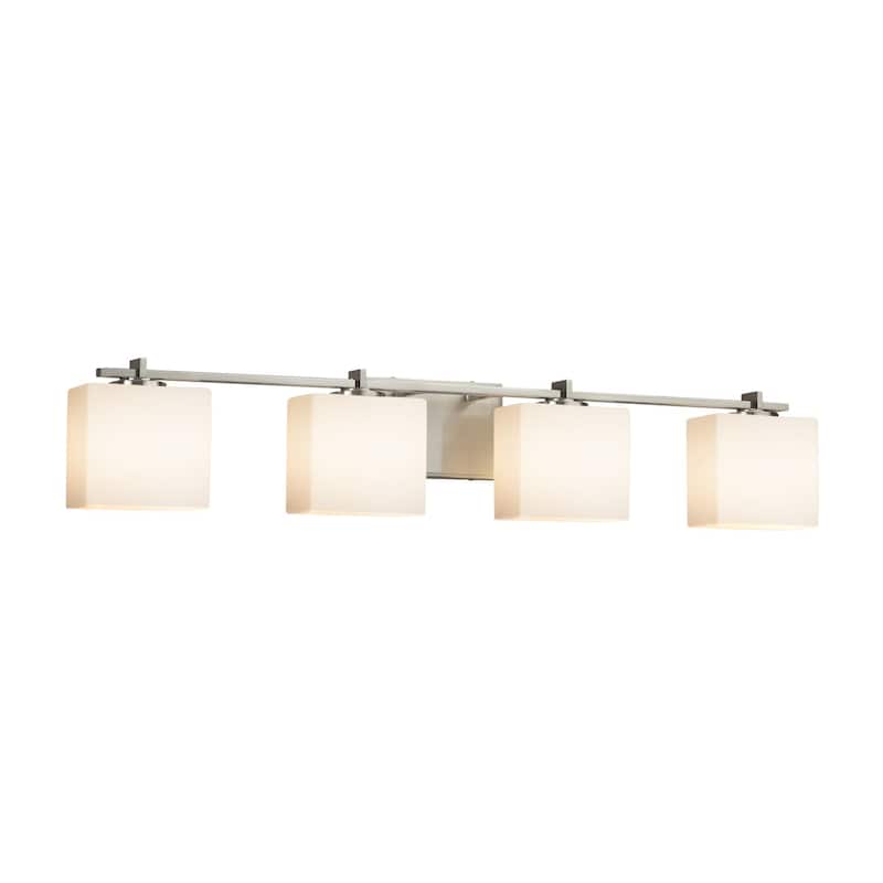 Justice Design Fusion Era 4-light Brushed Nickel Bath Bar, Opal Rectangle Shade