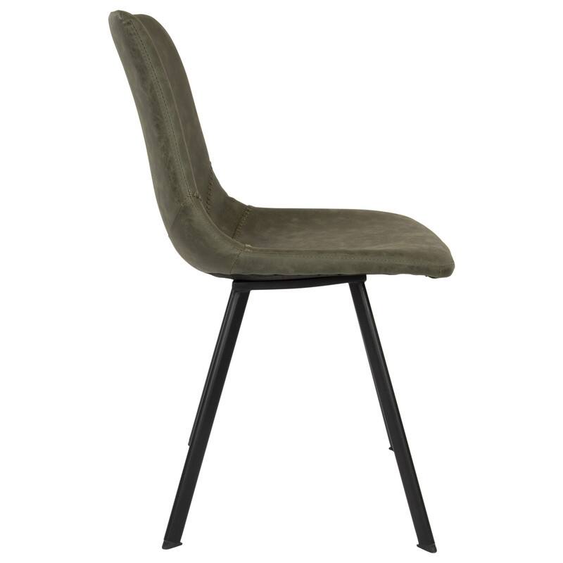 Markley Dining Chair with Leather Seat in Black Steel Legs, Scratch-Resistant, Ergonomic & Comfortable Modern Kitchen Chair