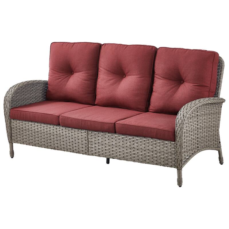 3-Seat Patio Wicker Sofa with Cushion