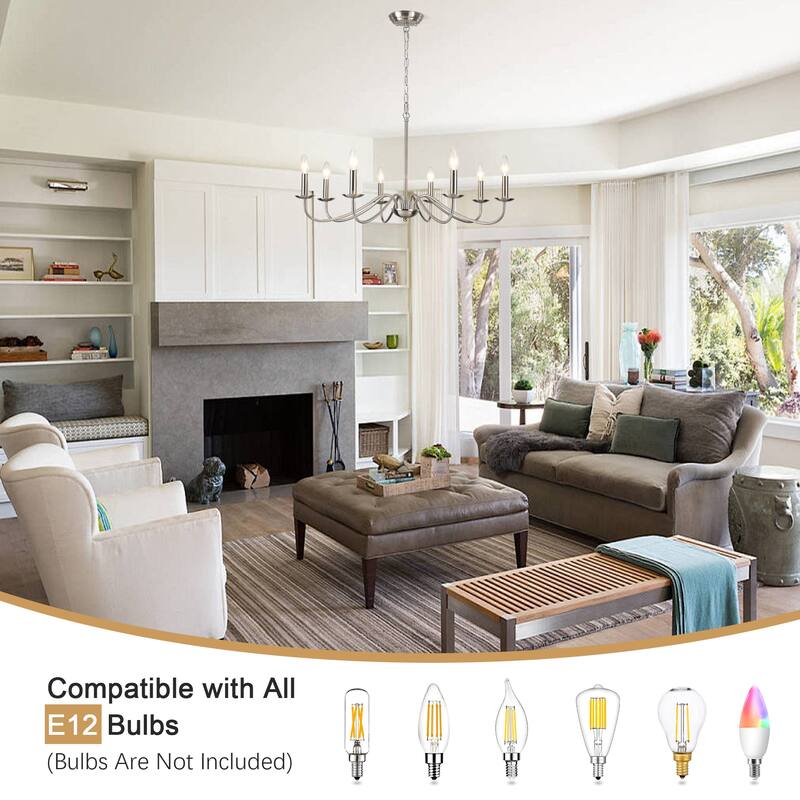 8-Light Farmhouse Candle Chandelier for Bedroom, Kitchen, Living Room and Foyer