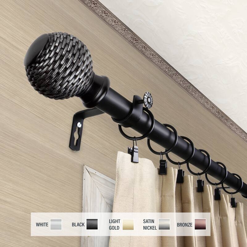 InStyleDesign Kray 1 inch Diameter Adjustable Curtain Rod - 66 to 120 inches - Black