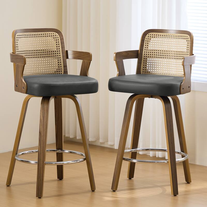 Upholstered Wood Swivel Counter Height Barstool with Arms - 37.8"H x 18.7"W x 19.29"D