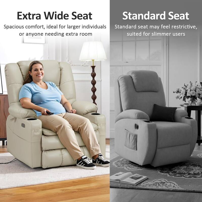 MCombo Large-Wide Dual Motor Power Lift Recliner with Massage and Dual Heating for Big and Tall Elderly, Faux Leather R7635