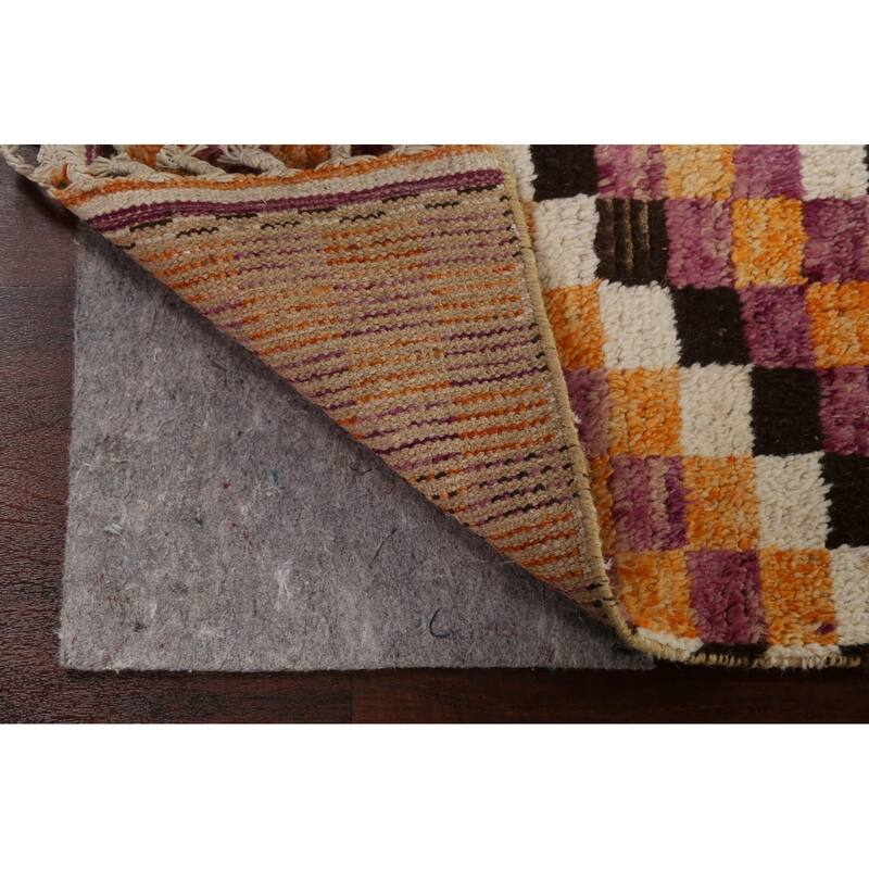 Checkered Modern Moroccan Oriental Runner Rug Hand-knotted Wool Carpet - 2'11" x 12'11"