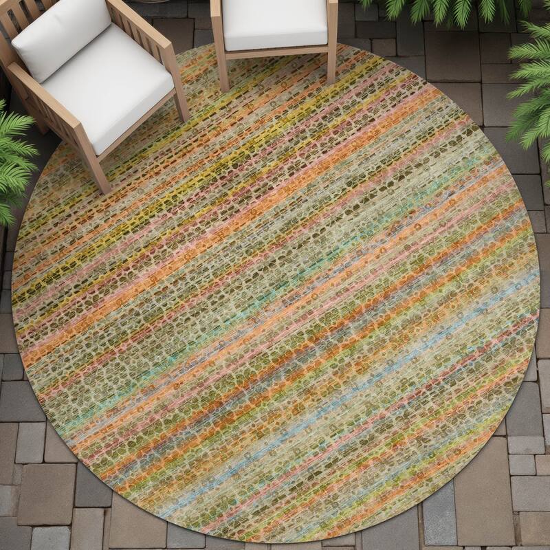 Machine Washable Indoor/Outdoor Transitional Striped Chantille Rug - Coral - 8' x 8'