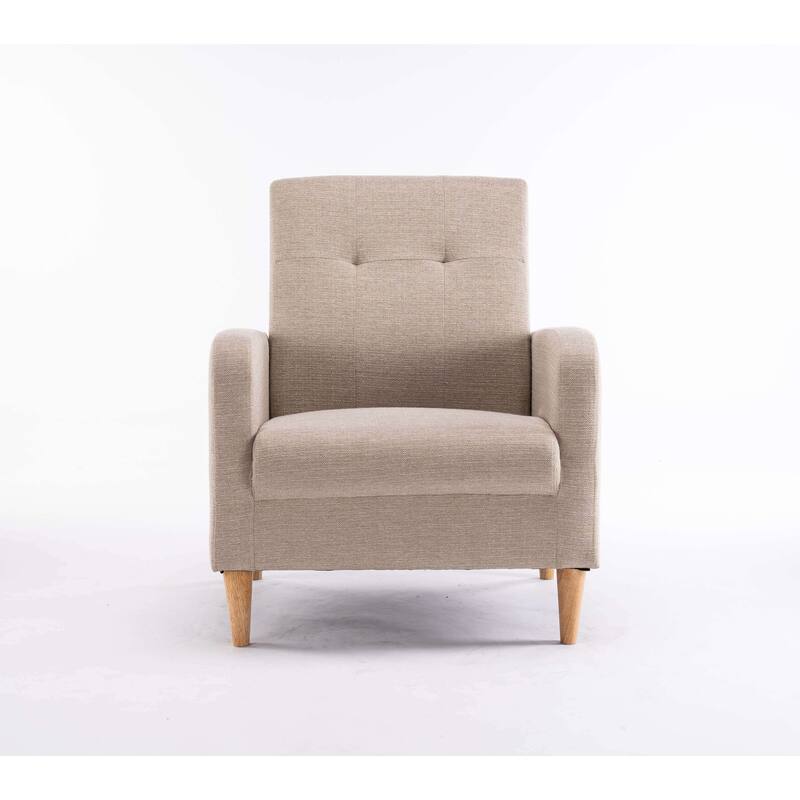 Set of 1 Fabric Upholstered Tufted Back Armchair with Natural Colored Legs