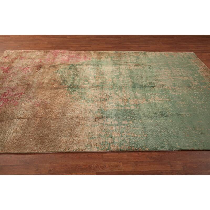Contemporary Colorful Abstract Indian Rug Hand-Knotted Wool Carpet - 6'7" x 9'10"