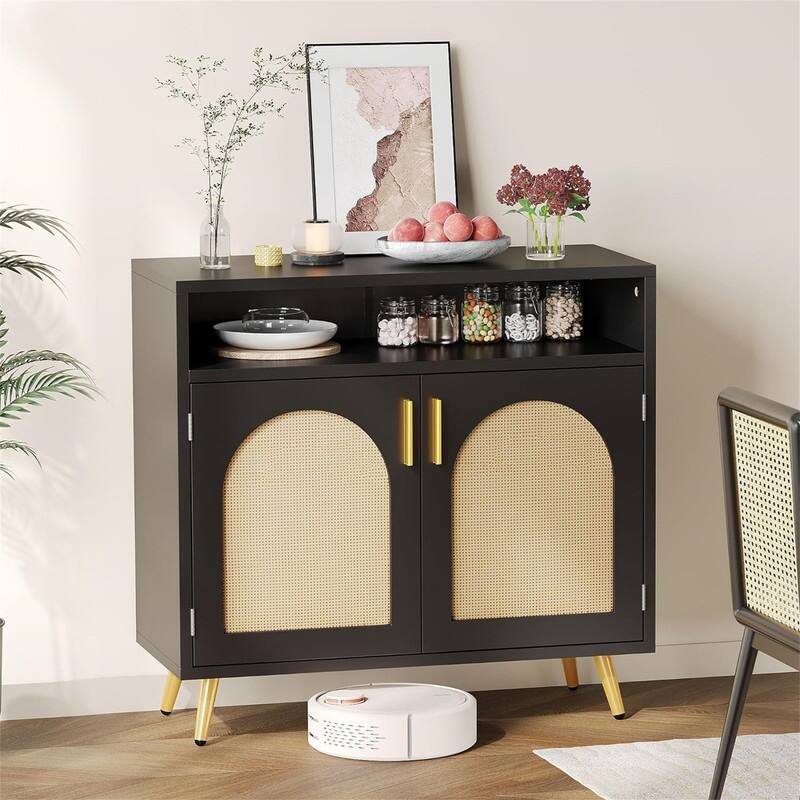 Buffet Sideboard Cabinet - 13.78"D x 31.49"W x 29.53"H - 13.78"D x 31.49"W x 29.53"H - Black 1 Piece