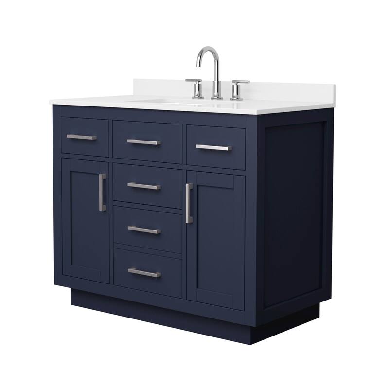 Wyndham Collection WCG262642S-QTZ-US3MXX Beckett TK 42" Free Standing - Dark Blue / White Quartz Top / Brushed Nickel