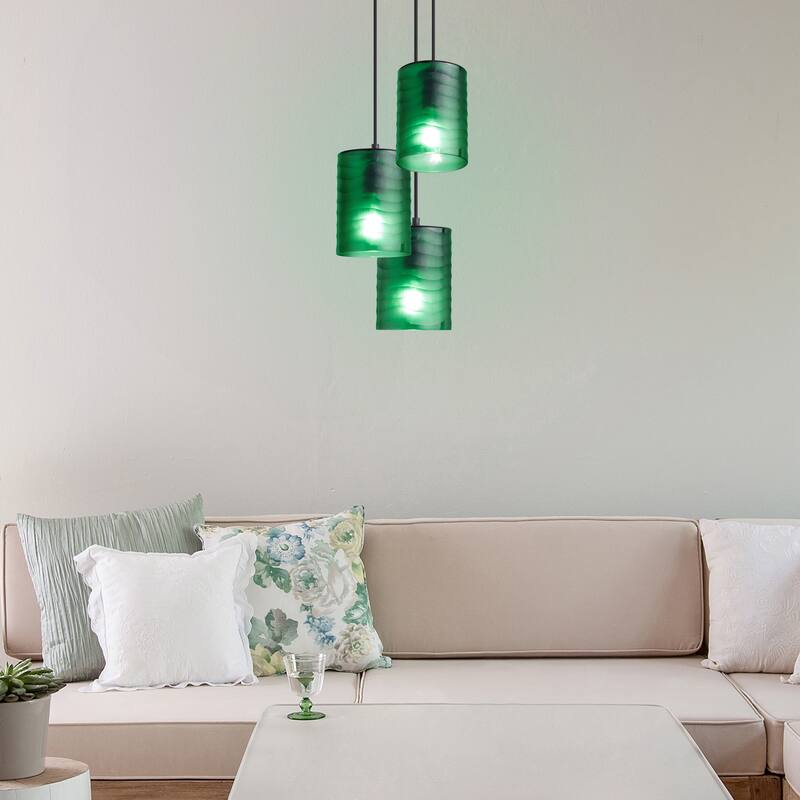 Sydney River of Goods Black Metal and Green Hand Blown Glass 5-Inch Pendant Light with Adjustable Hanging Cord - 5" x 5" x 62"
