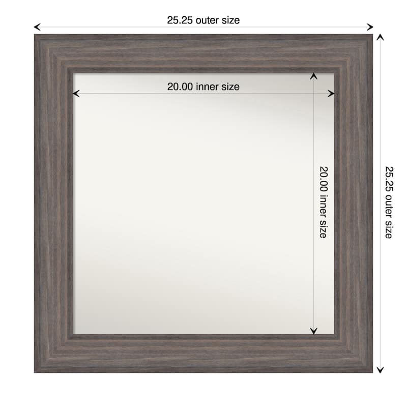 Country Barnwood Framed Non-Beveled Custom Wall Mirror, Bathroom Vanity Mirror - Outer Size: 25.25 x 25.25