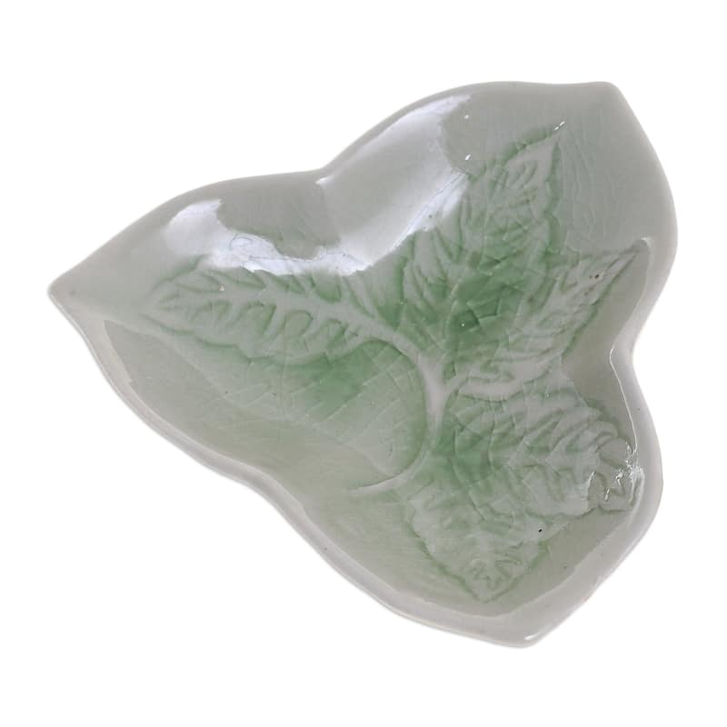 Novica Handmade Triangle Leaf Ceramic Candy Dish