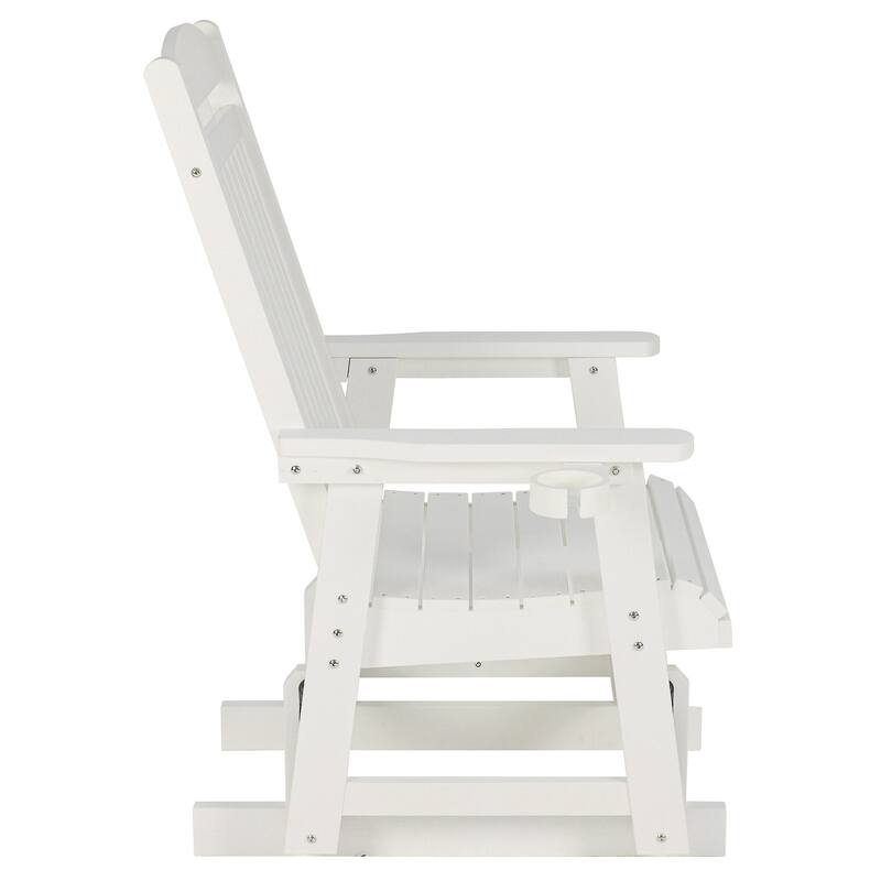 Poly Lumber Patio Glider for One Person with Cup Holders, HIPS Material, All-Weather Resistant