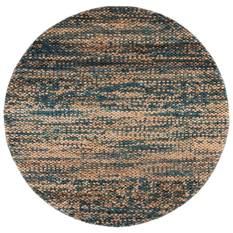 SAFAVIEH Handmade Natural Fiber Couture Francette Jute Rug - 6' Round - Natural/Blue