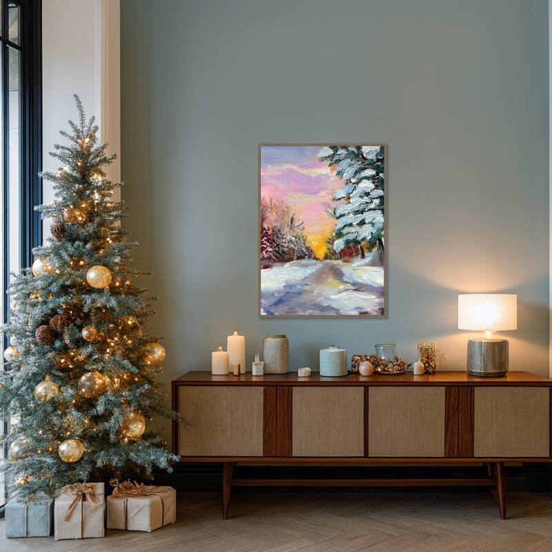 Sunset in Winter by Sandra Iafrate Framed Canvas Wall Art Print - Sylvie Dark Gold