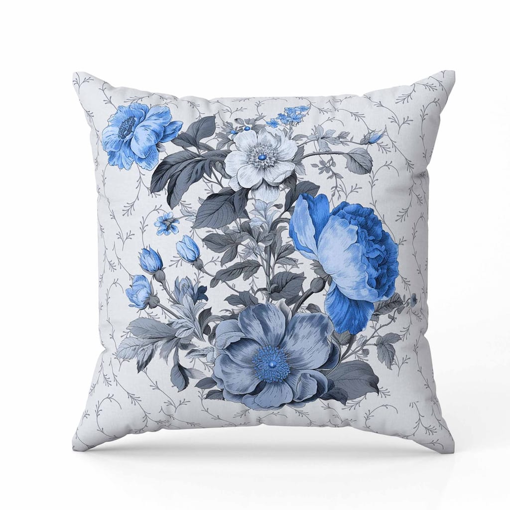 Flower and Knop Indoor/Outdoor Reversible Throw Pillow Grey and Blue