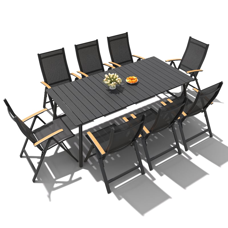 7/9-Piece Outdoor Patio Dining Set Aluminum Rectangular Dining Table and Folding Chairs