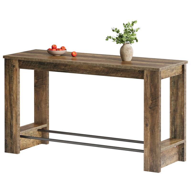 63'' High Top Bar Table, Counter Height Pub Table with Metal Footrests