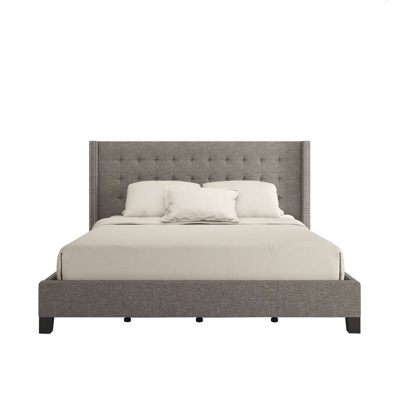 Marion Nailhead Wingback Tufted Upholstered Bed by iNSPIRE Q Bold