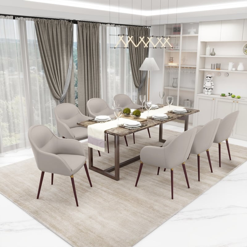 Elias Modern Velvet or Leather Upholstered Barrel Dining Arm Chair with Metal Iron Legs for Living Rooms or Offices (Set of 2)