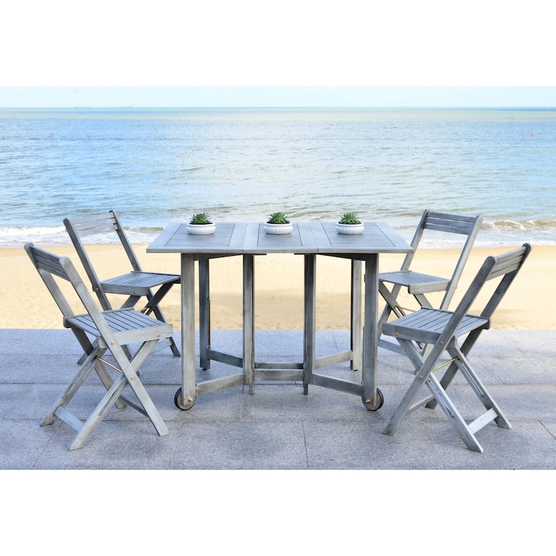 SAFAVIEH Outdoor Brandy 5-Piece Outdoor Dining Table Set - 43Wx35Dx29H - Grey Wash