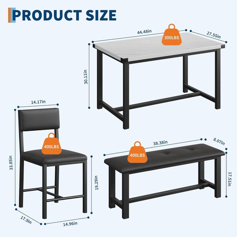 Dining Table Set for 4, Kitchen Table and 2 Upholstered Chairs with Bench