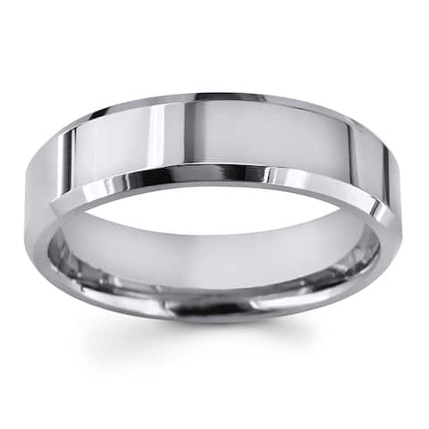 Titanium 6mm Flat Profile High-Polish Thick Comfort Fit Unisex Wedding or Commitment Ring with Beveled Edges