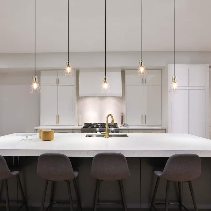 Liniya Modern Contemporary Mini Pendant 1-light Black Gold Dimmable Light with Elegant Abstract Seeded Glass