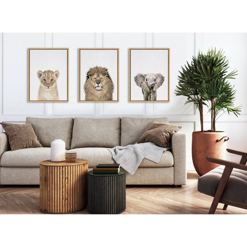Kate and Laurel Sylvie Baby Elephant Color Framed Canvas by Simon Te