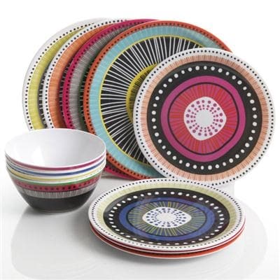 Gibson 107282.12 Almira Melamine Boho Print Multicolor Dinnerware Set 12 Piece