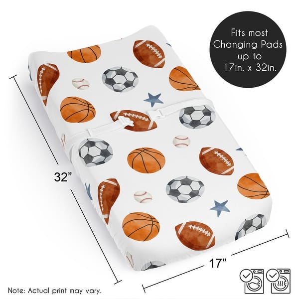 Sweet Jojo Designs Sports Theme Boy Changing Pad Cover Sheet -Vintage Sport Themed, Soccer Balls, Football, Baseball, Basketball