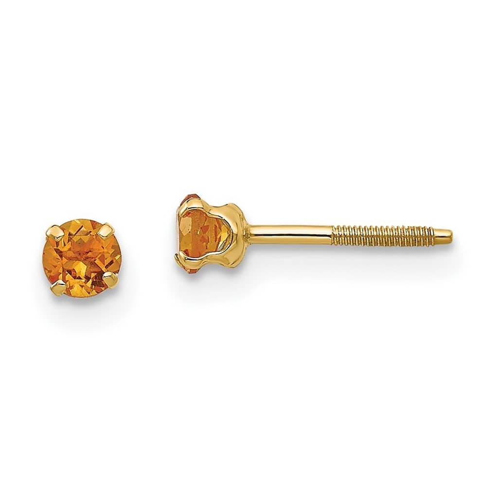 Curata 14k Yellow Gold 3mm Citrine Birthstone Childrens Earrings - - 4x4mm