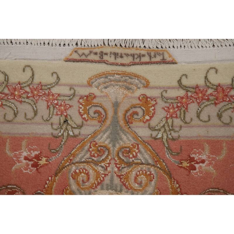 Wool & Silk Tabriz Persian Area Rug Hand-Knotted Floral Carpet - 6'6"x 9'8"