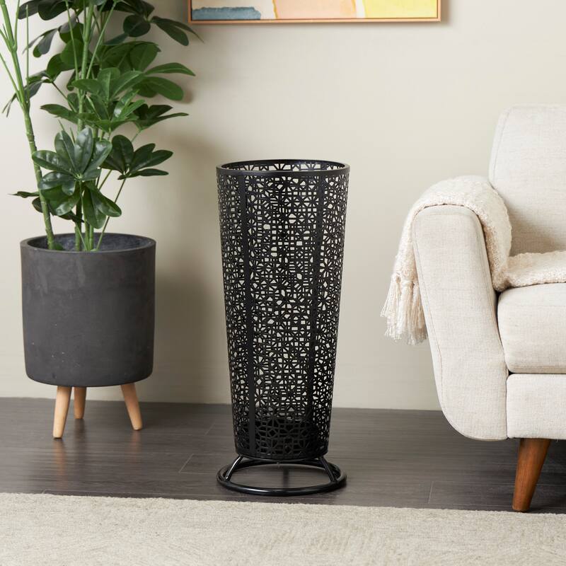 Black Metal Cone Shaped Geometric Umbrella Stand with Circular Ring Base - Black