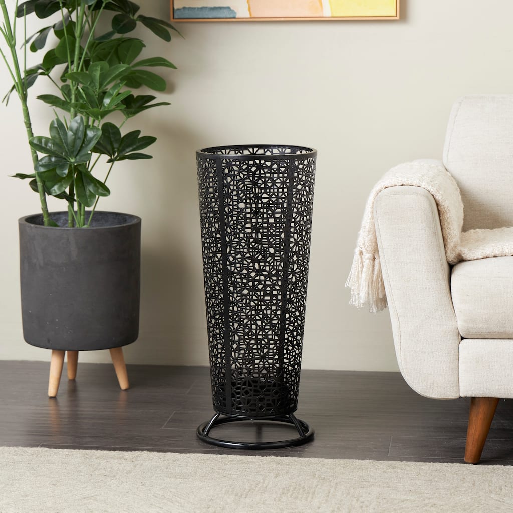 Black Metal Cone Shaped Geometric Umbrella Stand with Circular Ring Base