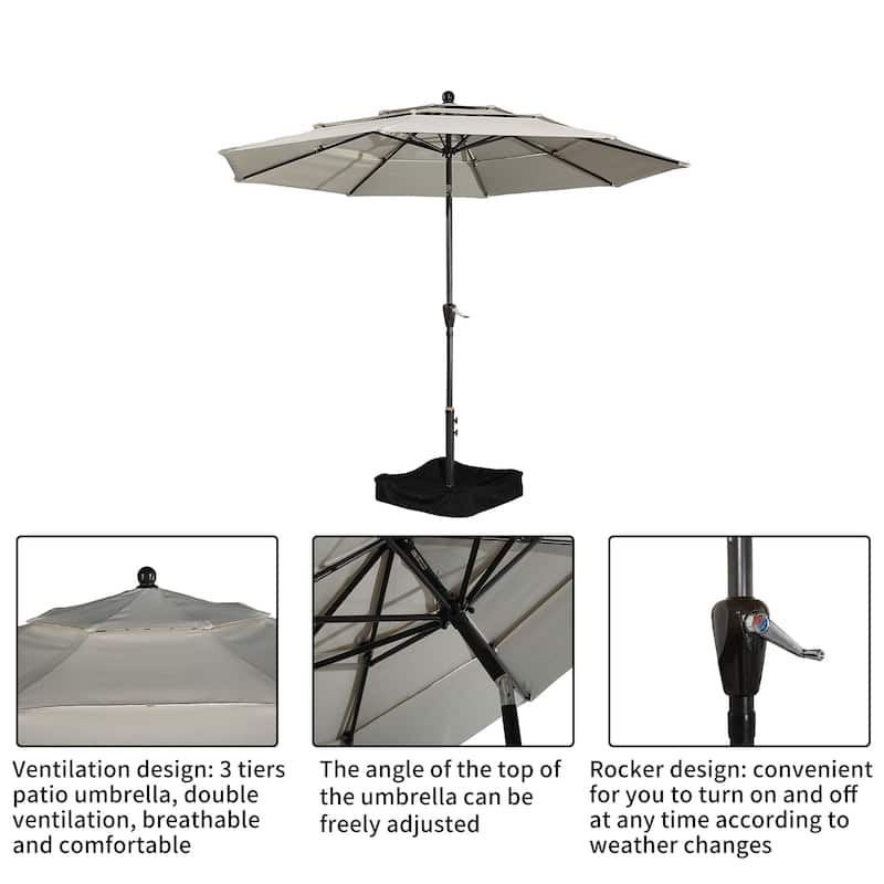 Clihome 10Ft 3-Tier Patio Outdoor Market Umbrella With Crank for Garden, Pool
