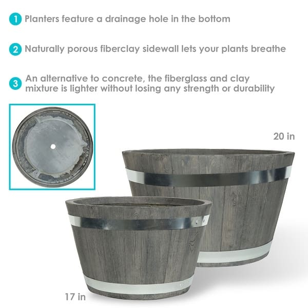 Shop Sunnydaze 2 Piece Fiber Clay Outdoor Barrel Flower Planter Pot 17 And 20 Pots 1 17 1 20 Overstock 28524261